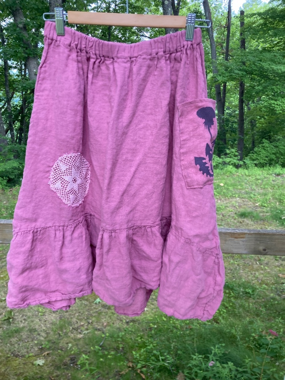 Handmade 100% Linen Prairie Skirt /M